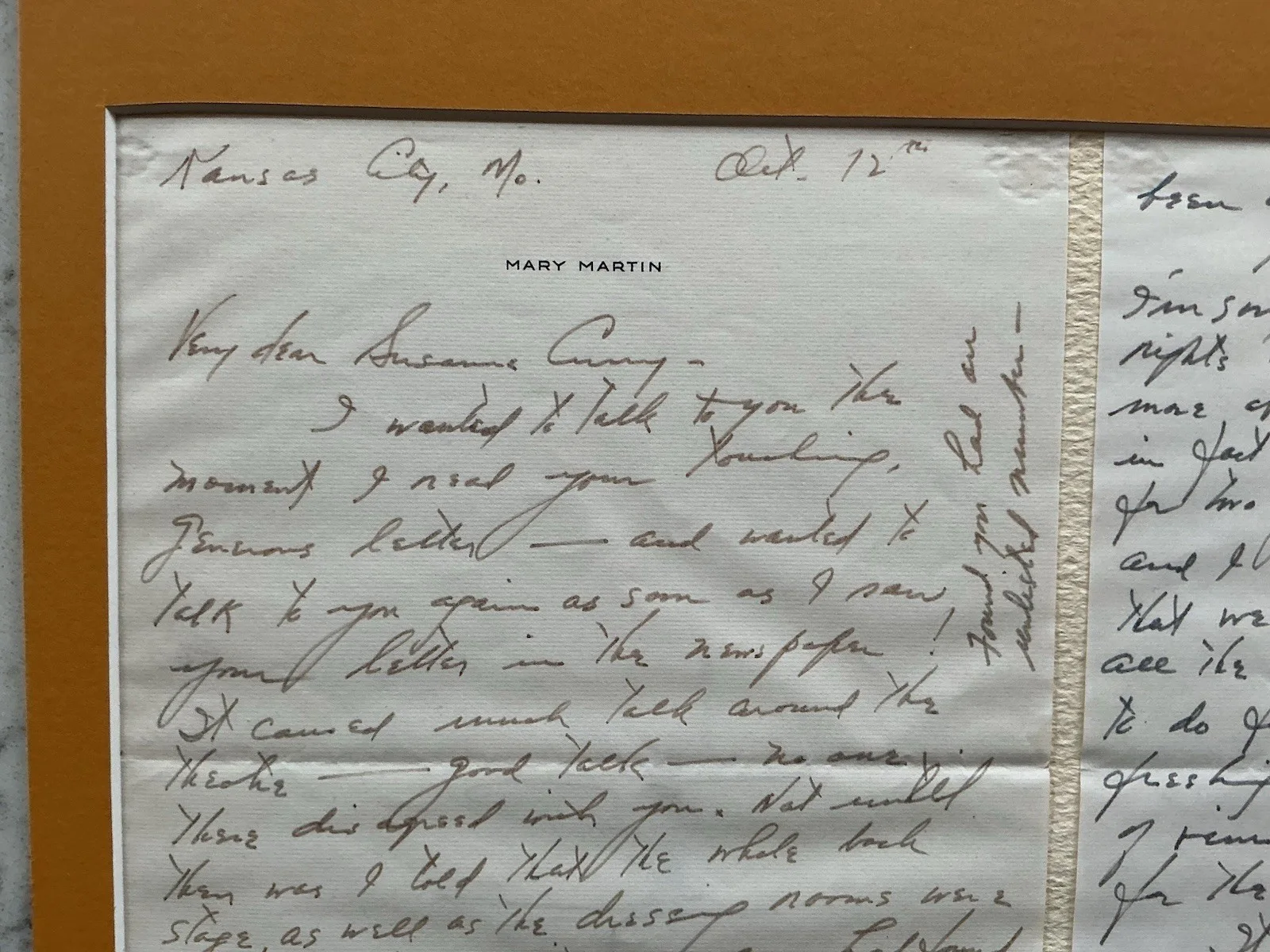 MARY MARTIN ALS AUTOGRAPHED LETTER NOTE STAGE ACTRESS THEATER PETER PAN, image 2