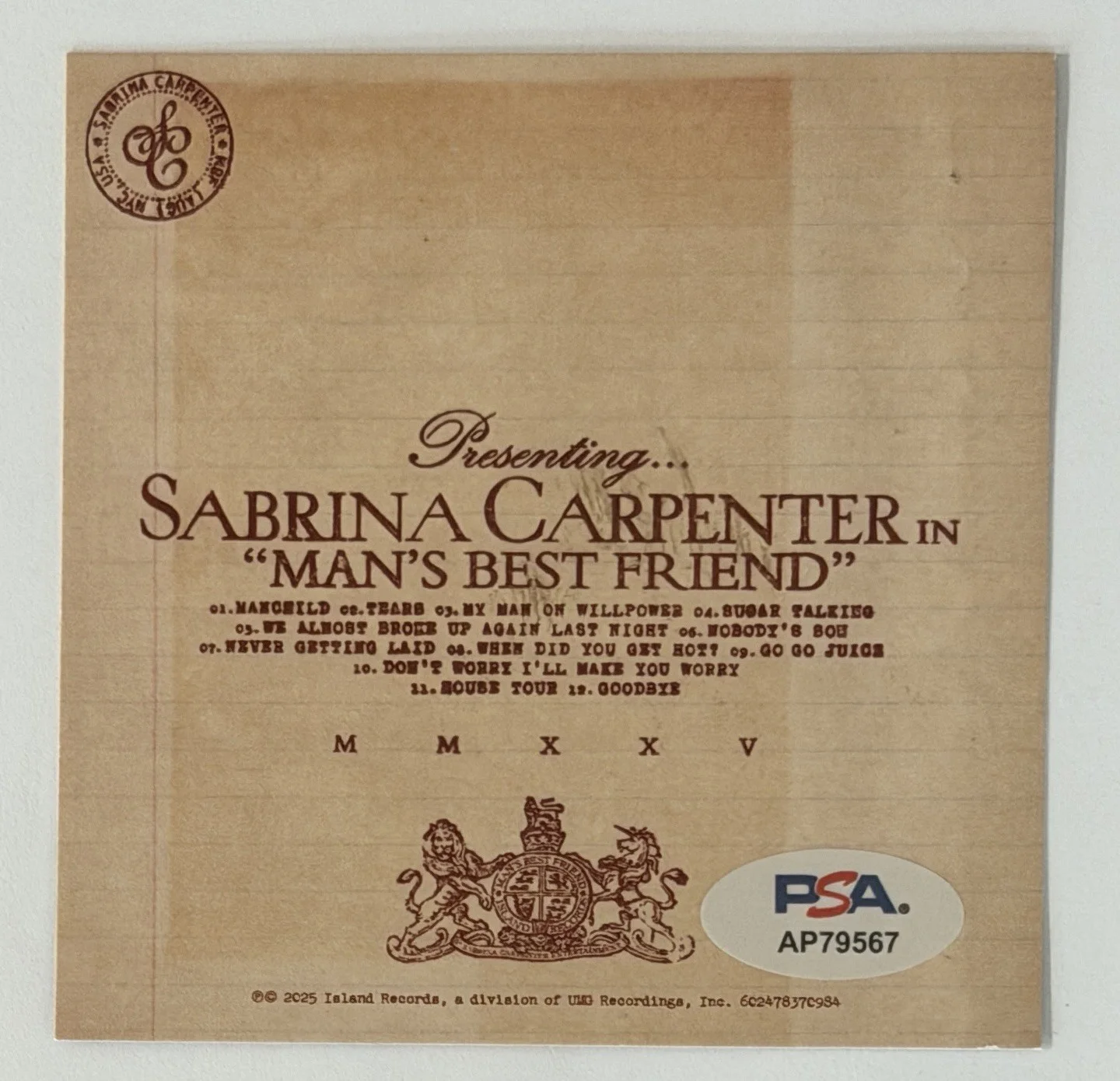 SIGNED Sabrina Carpenter Mans Best Friend Album Picture & CD PSA DNA COA Auto, изображение 2