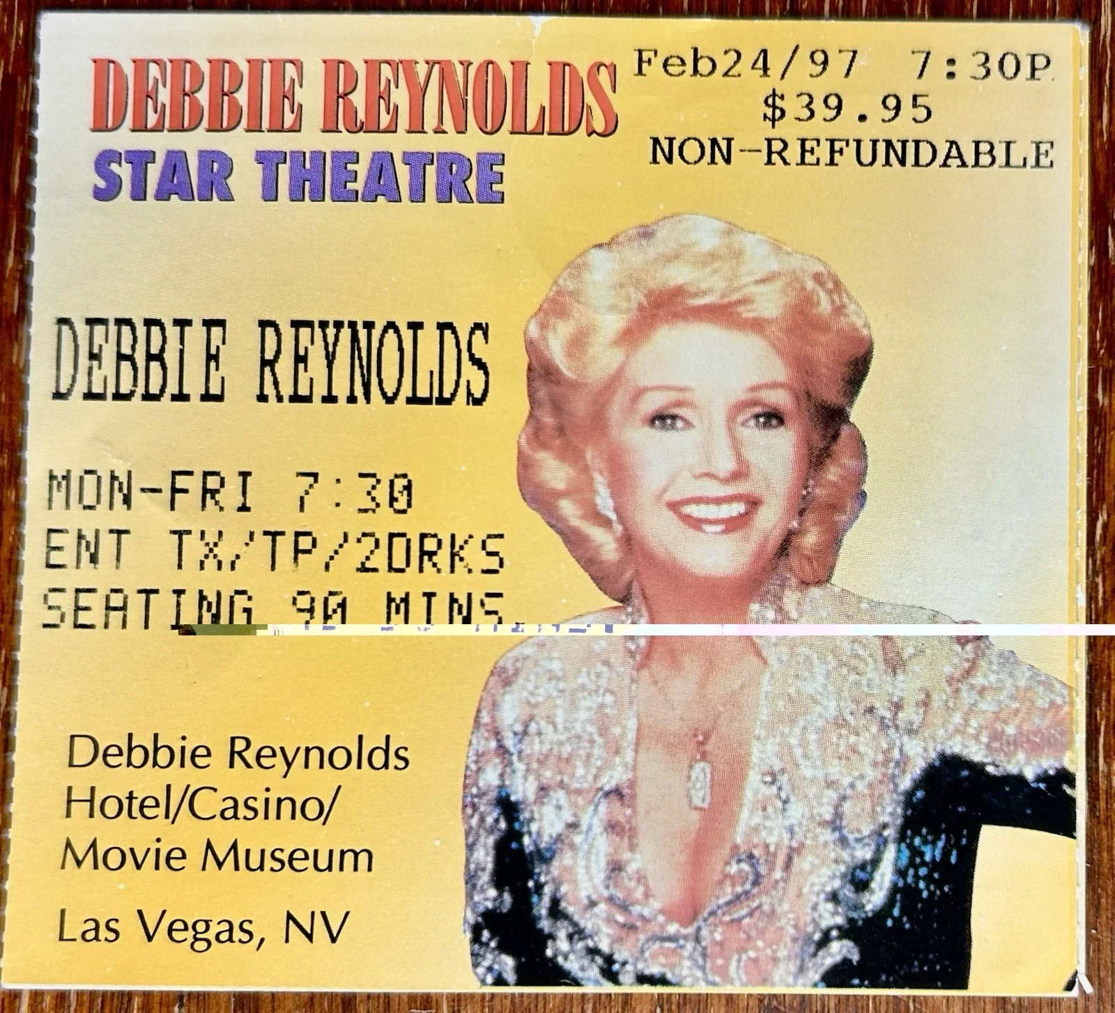 Debbie Reynolds — Debbie Reynolds Signed Autograph & Used LV Show Ticket Star Singin In The Rain, image 3