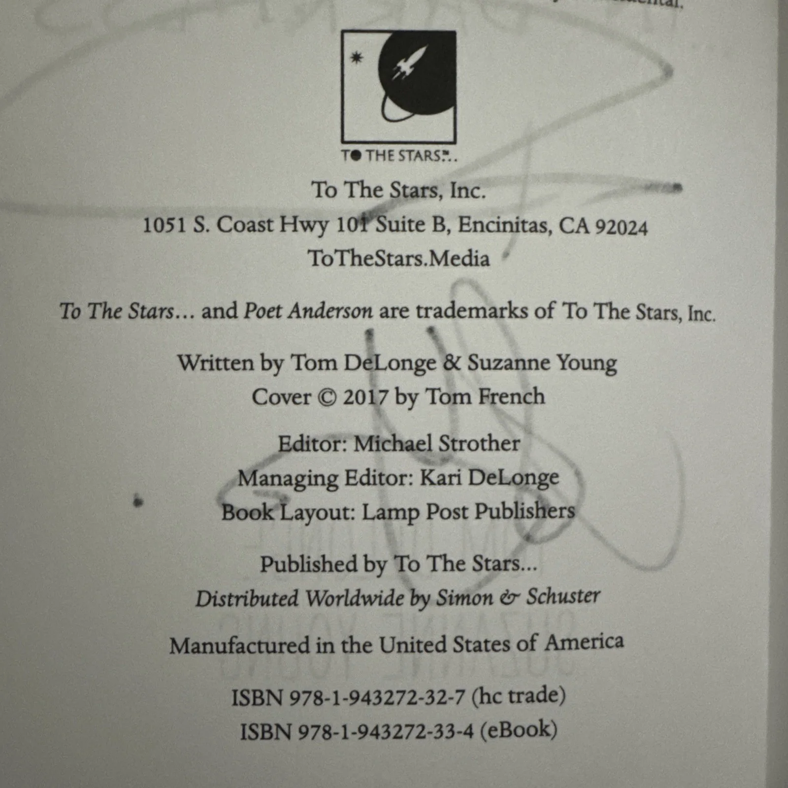 Tom DeLonge, Suzanne Young — Tom DeLonge Blink-182 Signed Autograph Poet Anderson in Darkness Book w/ Beckett, изображение 3