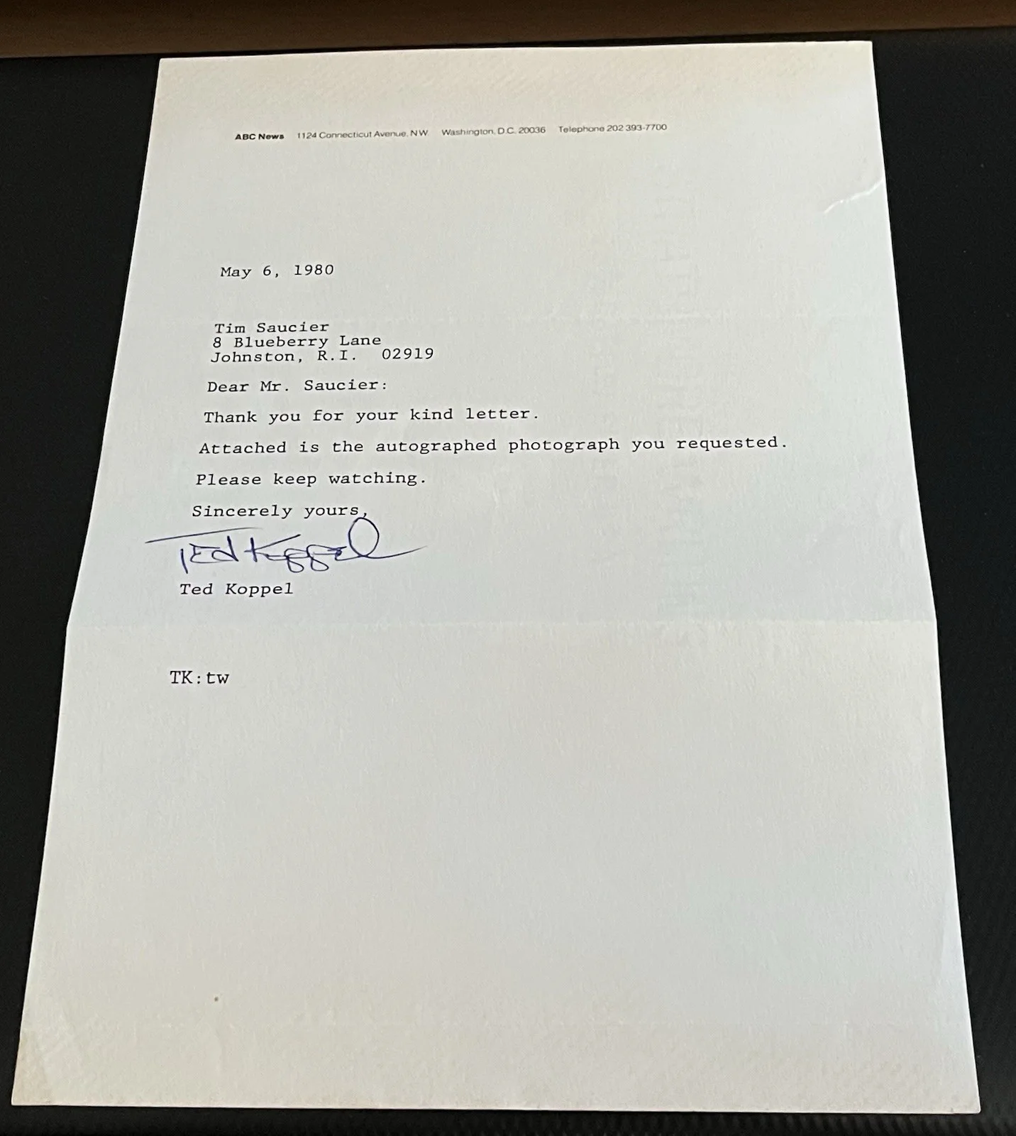 Ted Koppel — Ted Koppel ABC News Legendary Anchor Signed Original Letter w/ Top Loader & COA, изображение 4