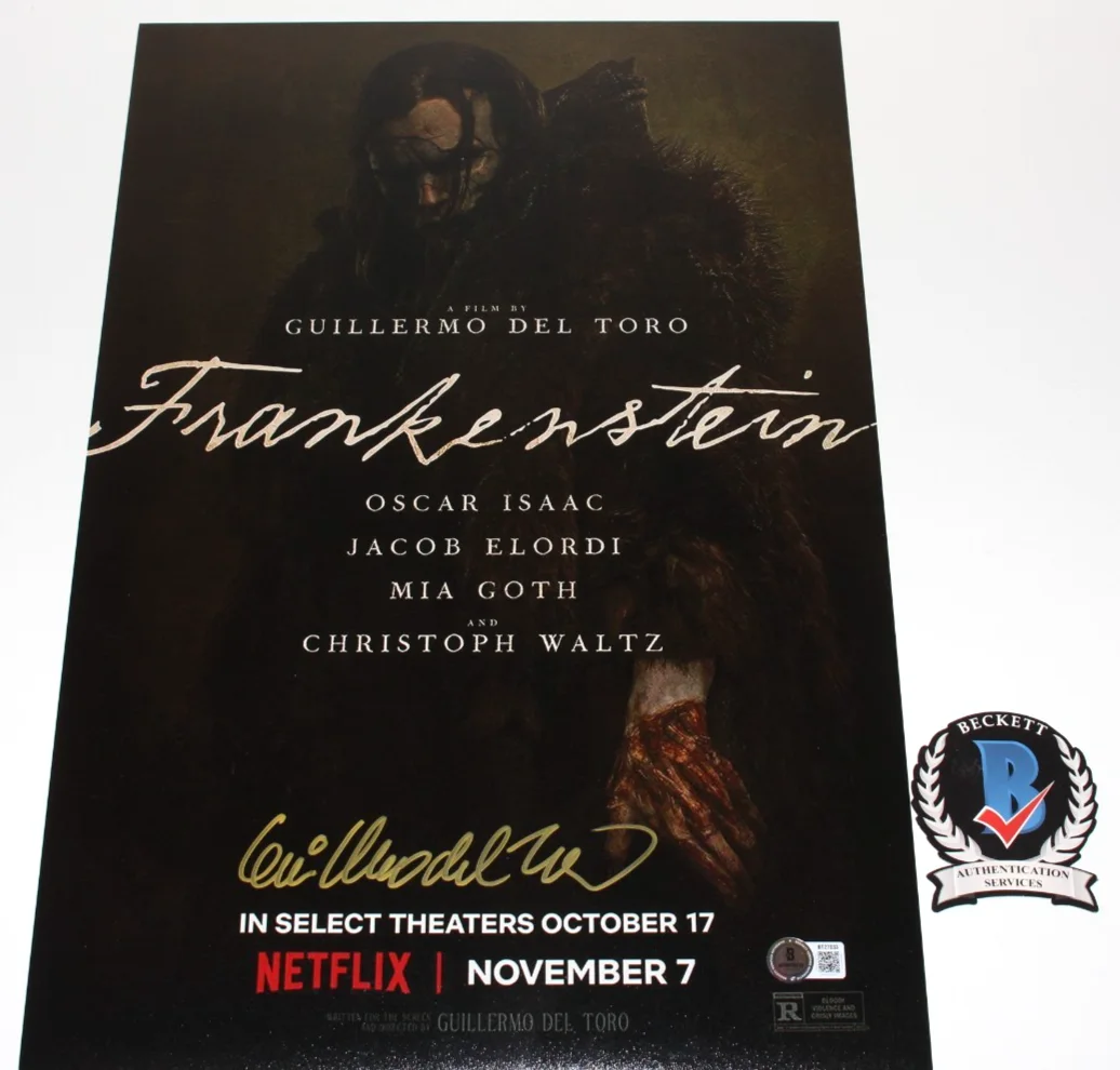 DIRECTOR GUILLERMO DEL TORO SIGNED FRANKENSTEIN 12x18 MOVIE POSTER 2 BECKETT COA, изображение 2