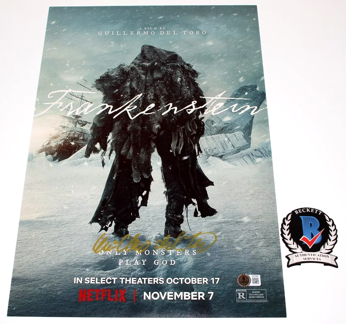 DIRECTOR GUILLERMO DEL TORO SIGNED FRANKENSTEIN 12x18 MOVIE POSTER 4 BECKETT COA, image 2