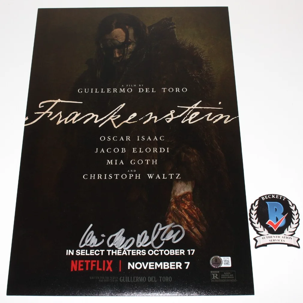 DIRECTOR GUILLERMO DEL TORO SIGNED FRANKENSTEIN 12x18 MOVIE POSTER BECKETT COA, изображение 2