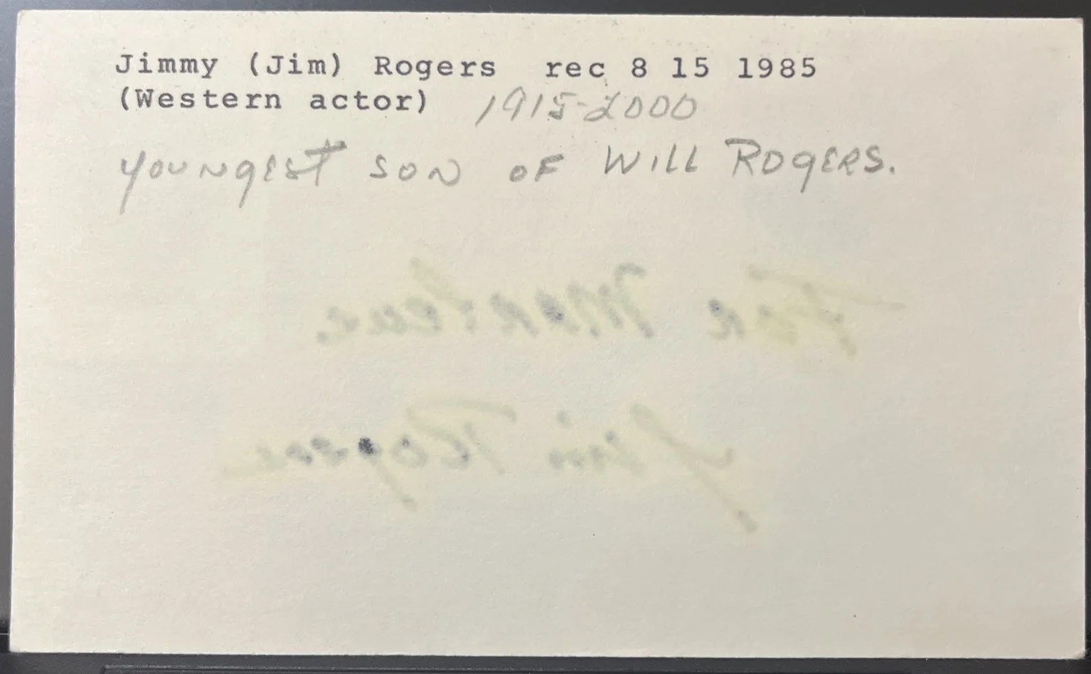 Jimmy Rogers - Hopalong Cassidy's Sidekick - Autographed 1985 “For Marlene”, изображение 2