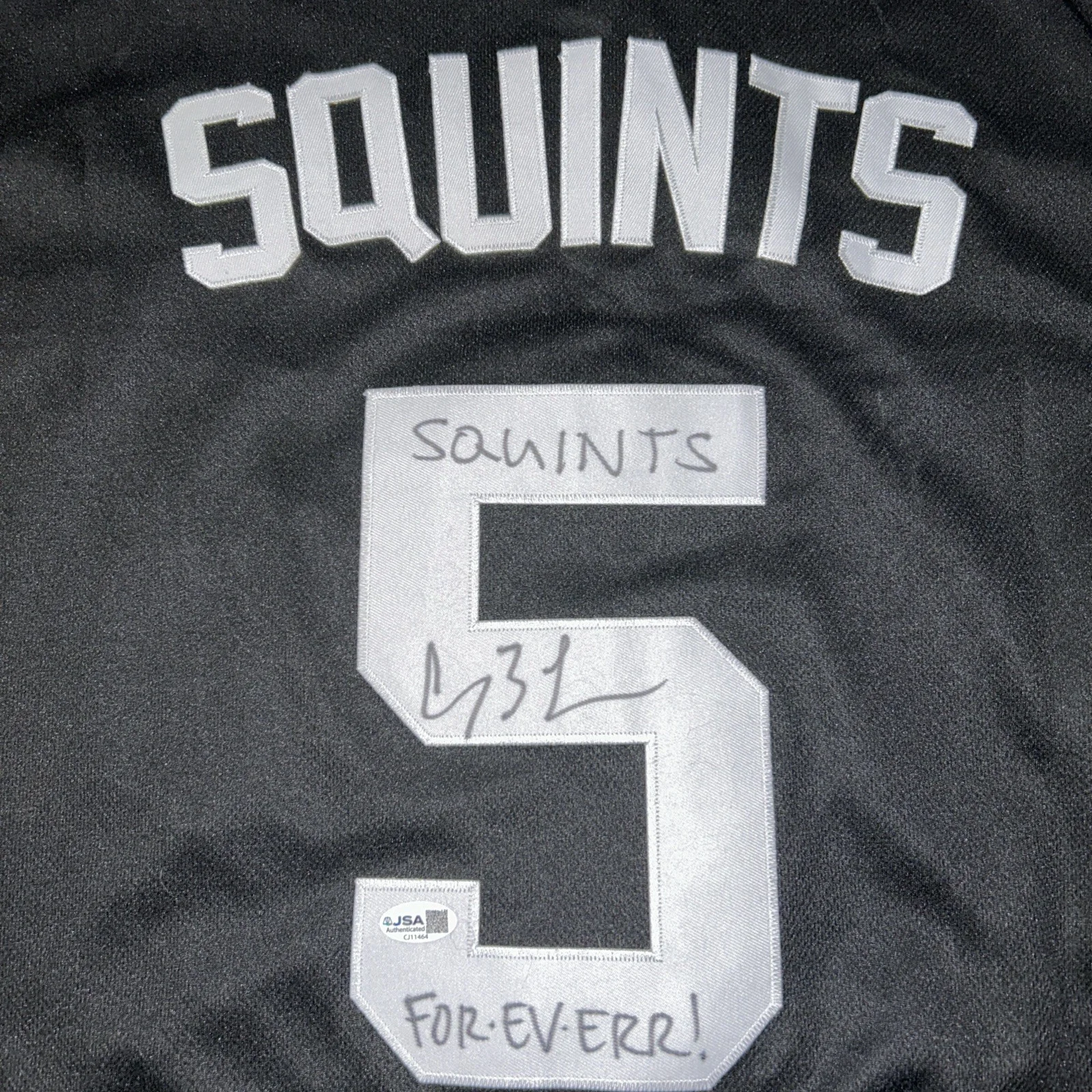 Chauncey Leopardi — Chauncey Leopardi Sandlot Signed Jersey JSA COA W/ Squints Inscription Proof, image 2