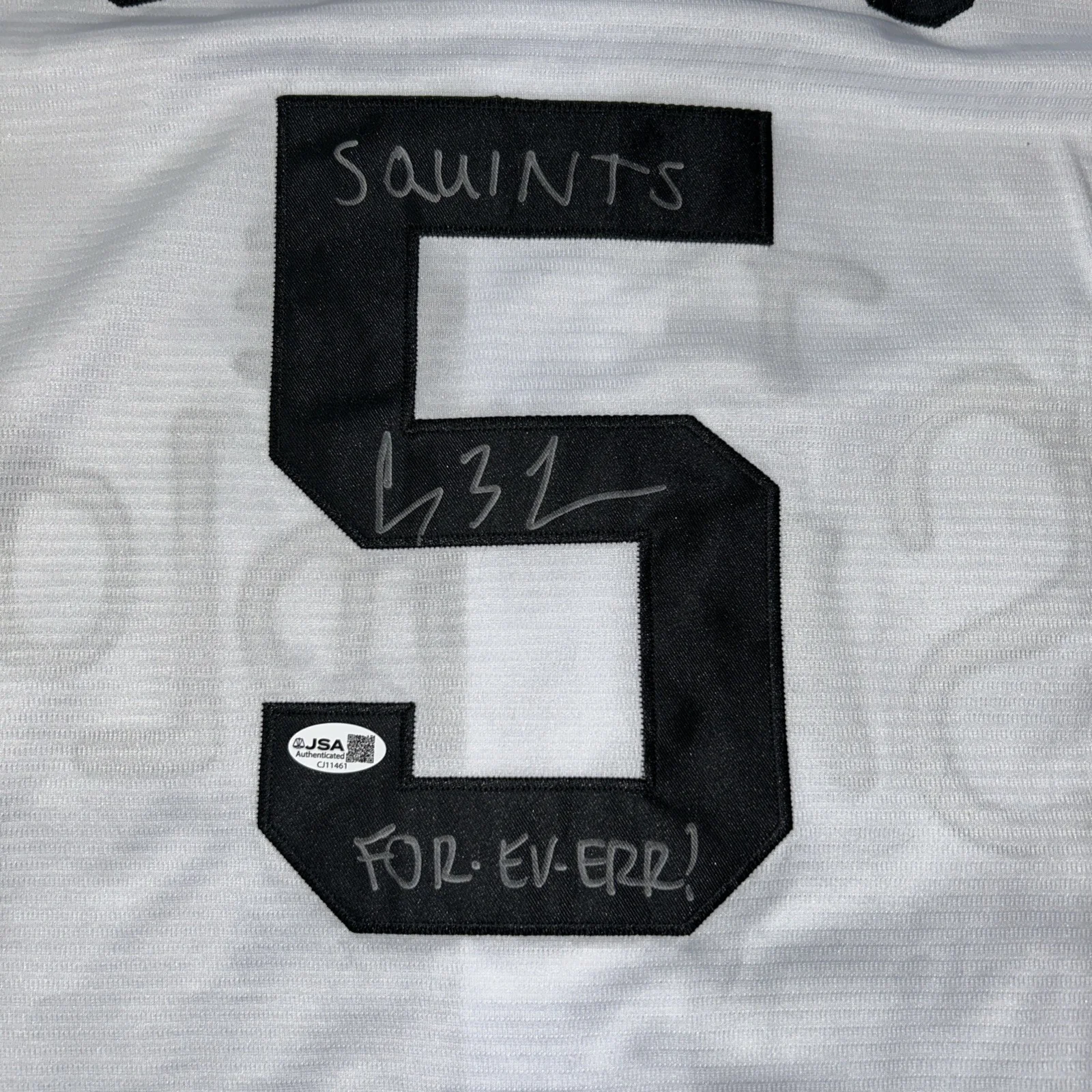 Chauncey Leopardi — Chauncey Leopardi Sandlot Signed Jersey JSA COA W/ Squints Inscription Proof, image 3