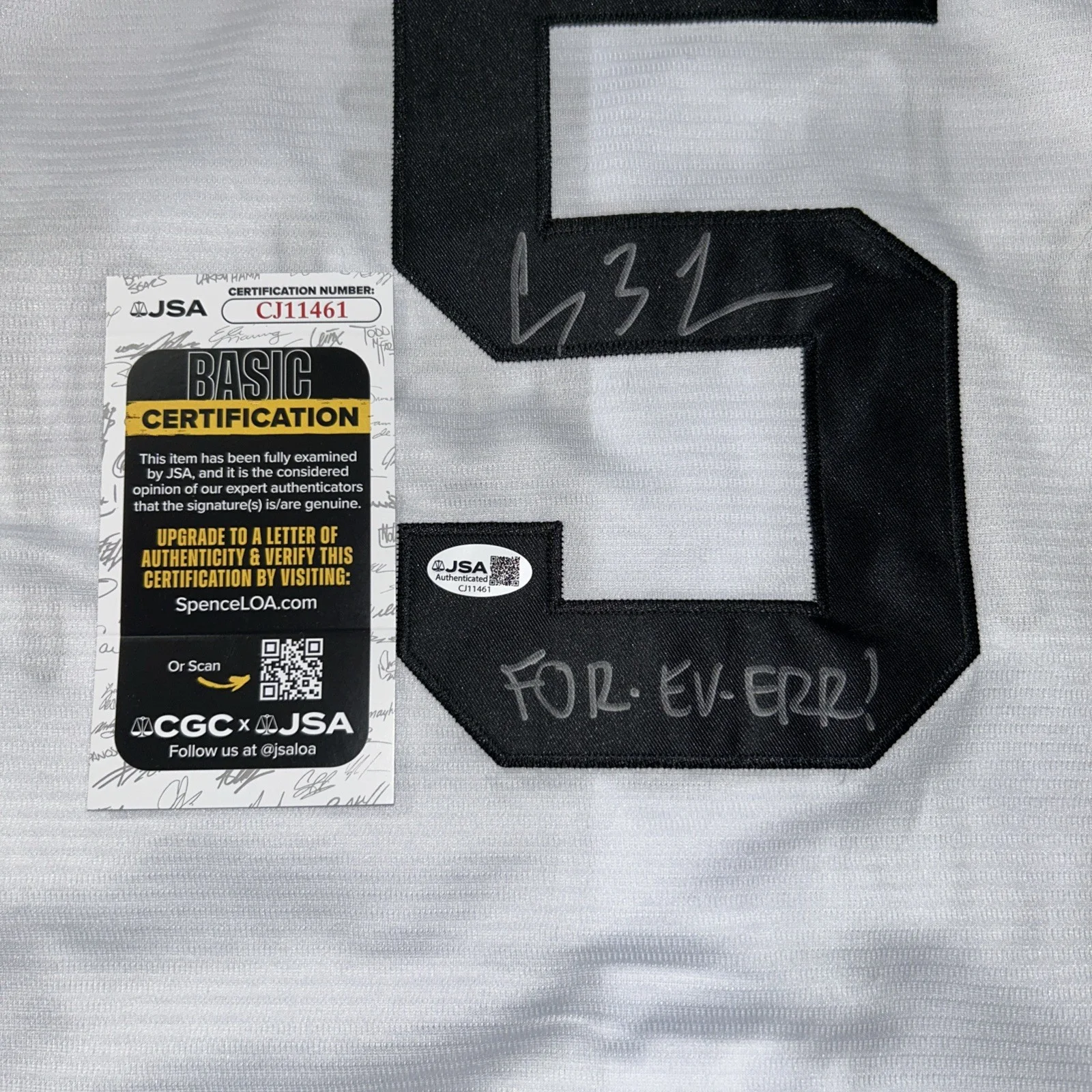 Chauncey Leopardi — Chauncey Leopardi Sandlot Signed Jersey JSA COA W/ Squints Inscription Proof, image 4