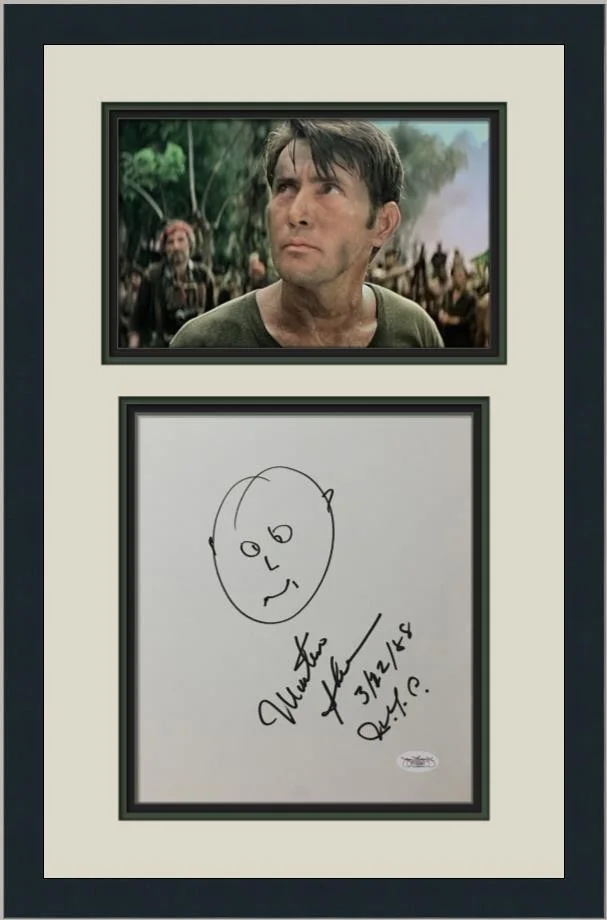 Martin Sheen — Martin Sheen Actor Signed Celebrity Art Self-Portrait Custom Framed JSA, image 2