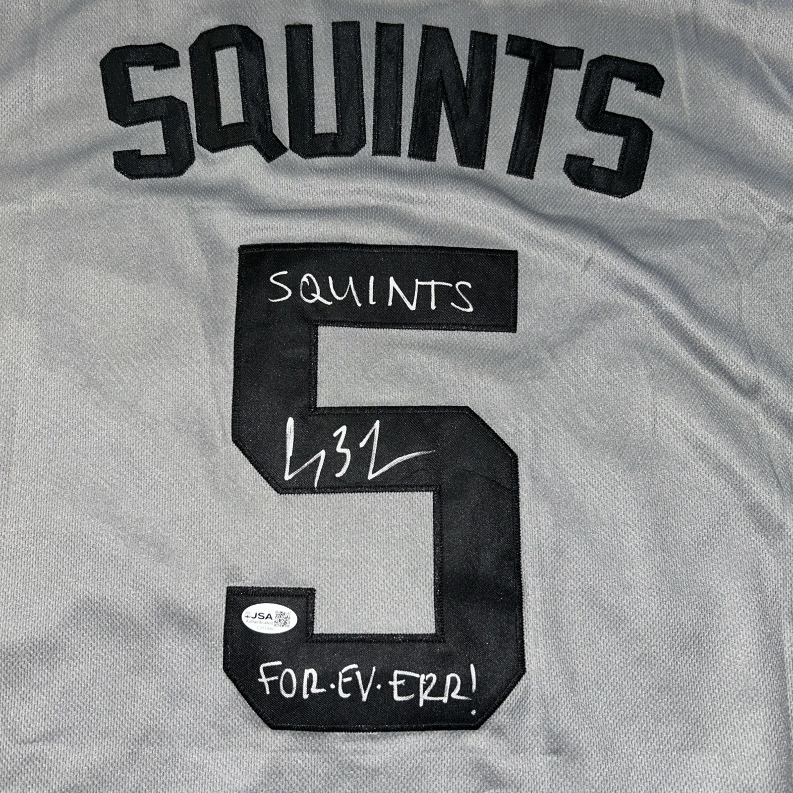 Chauncey Leopardi — Chauncey Leopardi Sandlot Signed Jersey JSA COA W/ Squints Inscription Proof, image 2