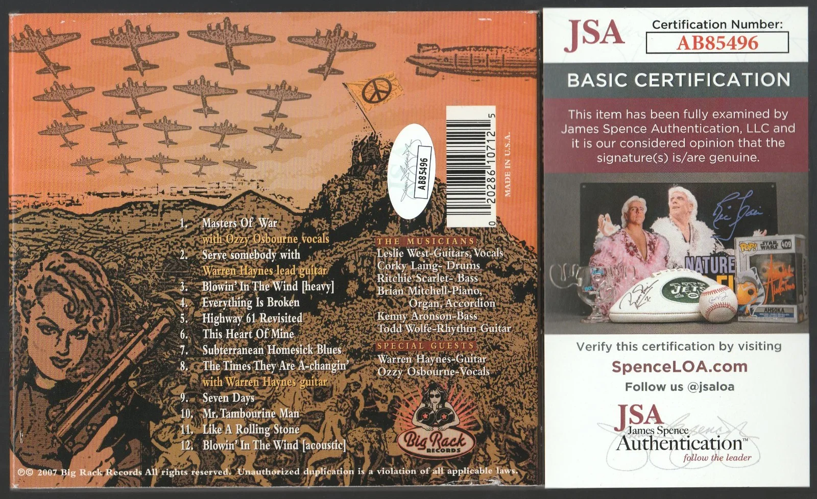 SIGNED MOUNTAIN MASTERS OF WAR CD WEST CERTIFIED AUTHENTIC JSA COA # AB85496, image 2