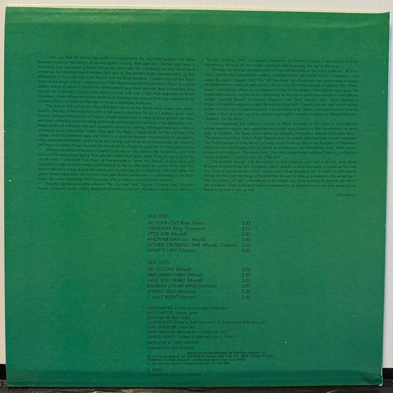 JOHN MAYALL WITH ERIC CLAPTON "Blues Breakers" AUTOGRAPHED by John USA vinyl LP, image 3