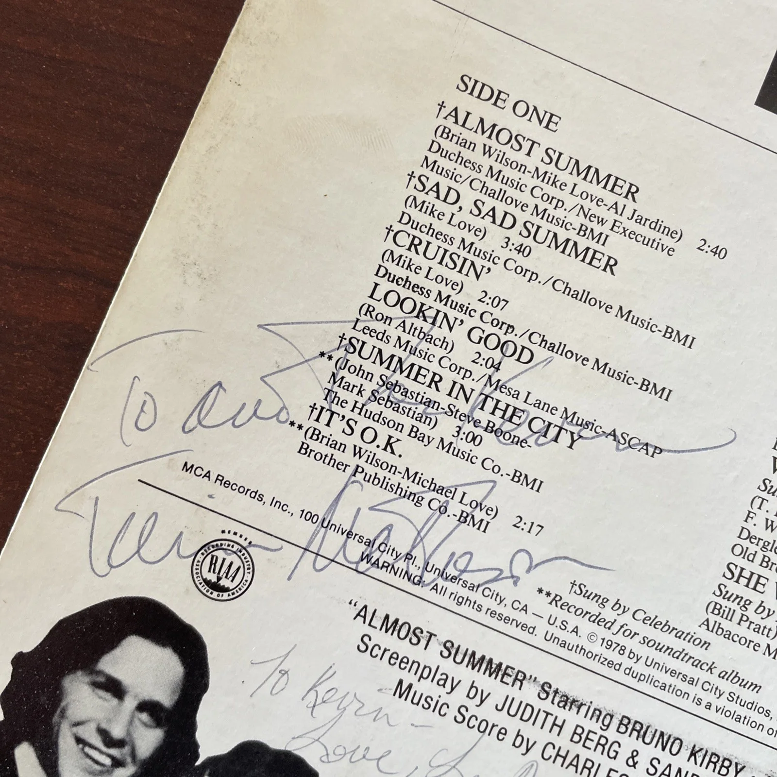 SIGNED Celebration “Almost Summer” Record - Mike Love, Tim Matheson, Lee Purcell, image 4