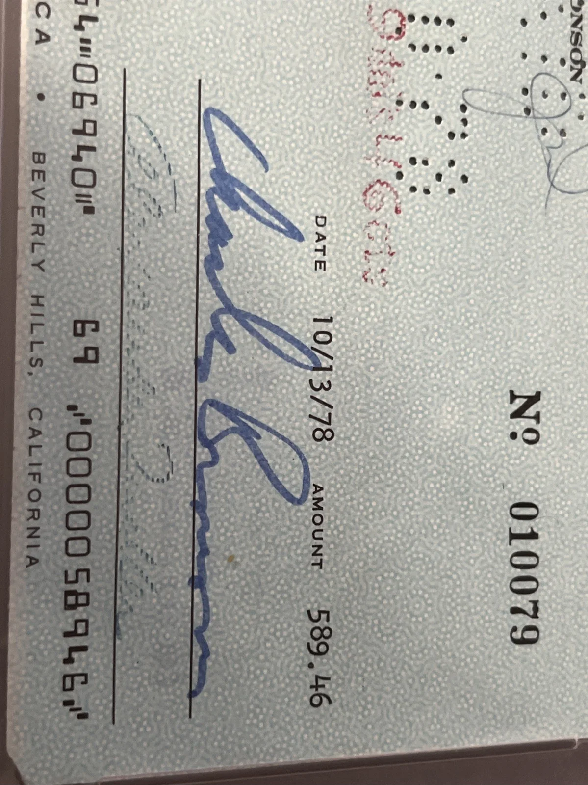Charles Bronson — PSA/DNA Slabbed Charles Bronson Signed Bank Check 1978 AUTHENTIC AUTO Hollywood, image 4