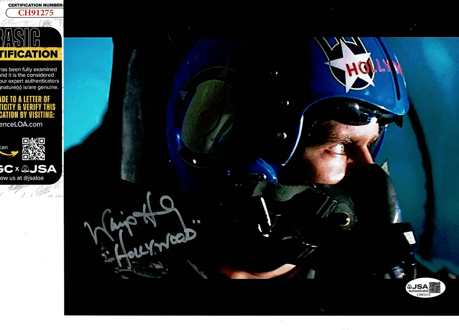 Whip Hubley — Top Gun” Whip Hubley “Hollywood” autographed 8x10 in Jet Photo JSA Certified **