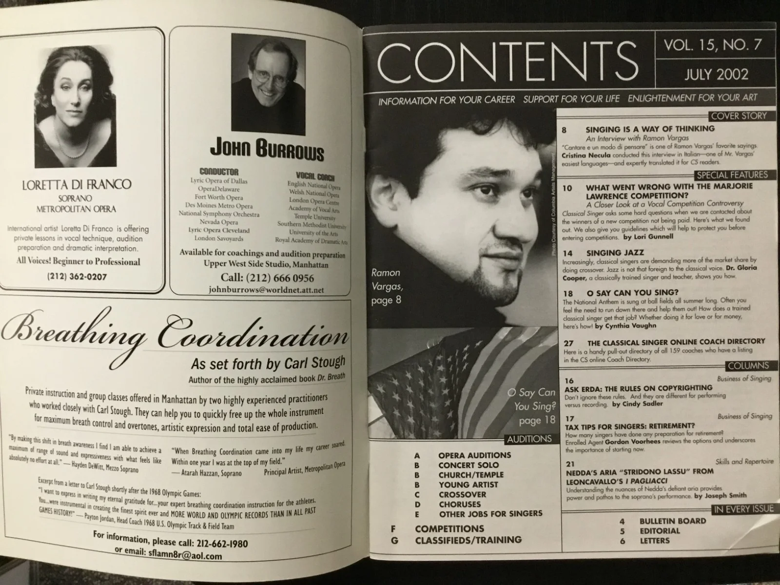 Ramon Vargas — Ramon Vargas Singer Signed Classical Singer Magazine July 2002, image 3
