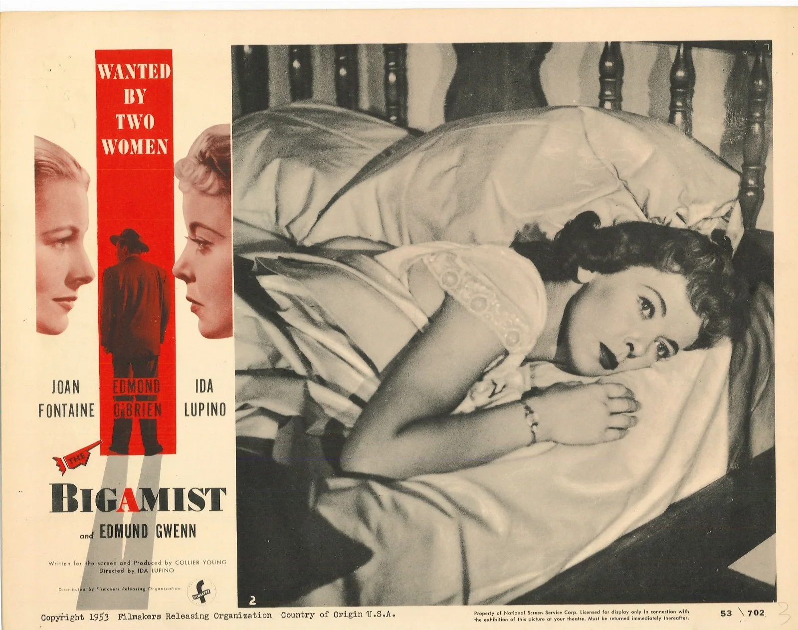 Bigamist 2x ORIGINAL US Lobby Cards Ida Lupino Joan Fontaine 1953, изображение 2