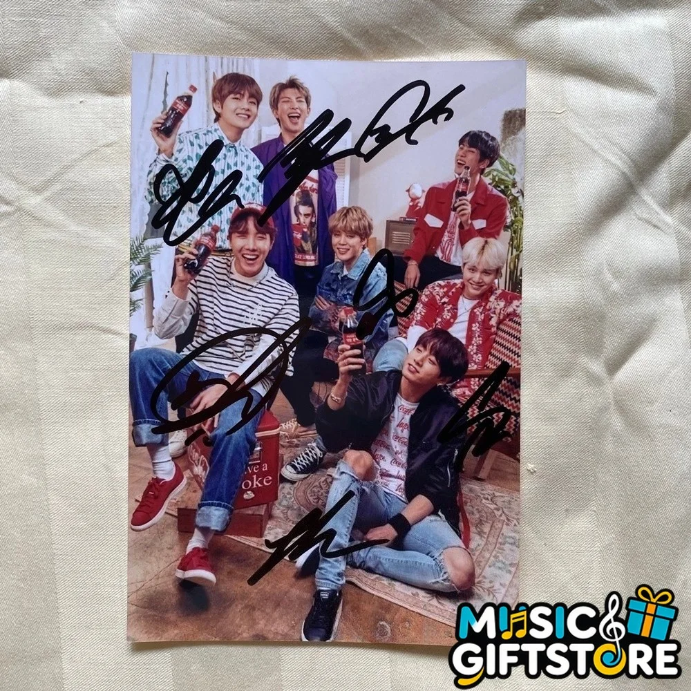 BTS JK JUNG KOOK V SUGA JIN JIMIN Group Autographed Signed Photo K-POP RARE #MUG, изображение 3