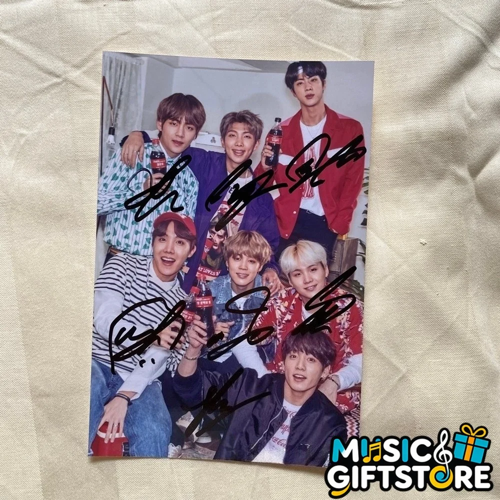 BTS JK JUNG KOOK V SUGA JIN JIMIN Group Autographed Signed Photo K-POP RARE #MUG, изображение 4