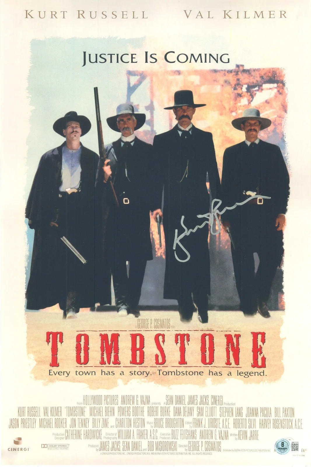 KURT RUSSELL — KURT RUSSELL SIGNED AUTOGRAPH TOMBSTONE 12X18 MINI MOVIE POSTER BECKETT BAS
