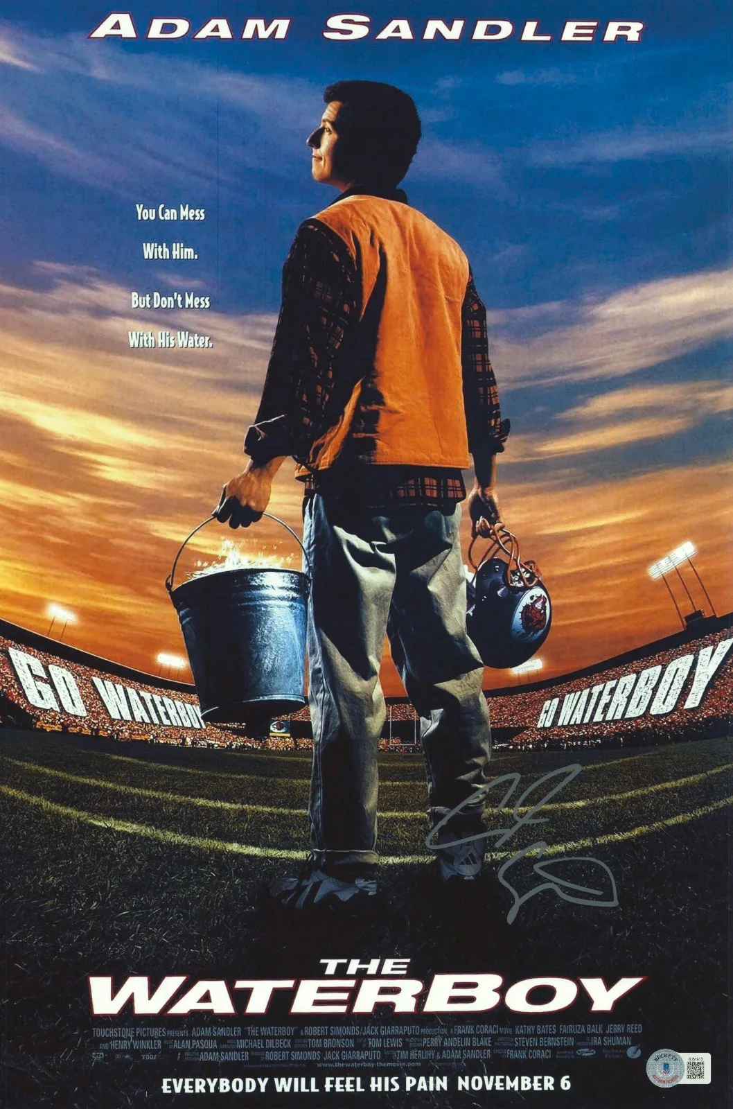 ADAM SANDLER — ADAM SANDLER SIGNED AUTOGRAPH THE WATERBOY 12X18 PHOTO MINI POSTER BAS BECKETT