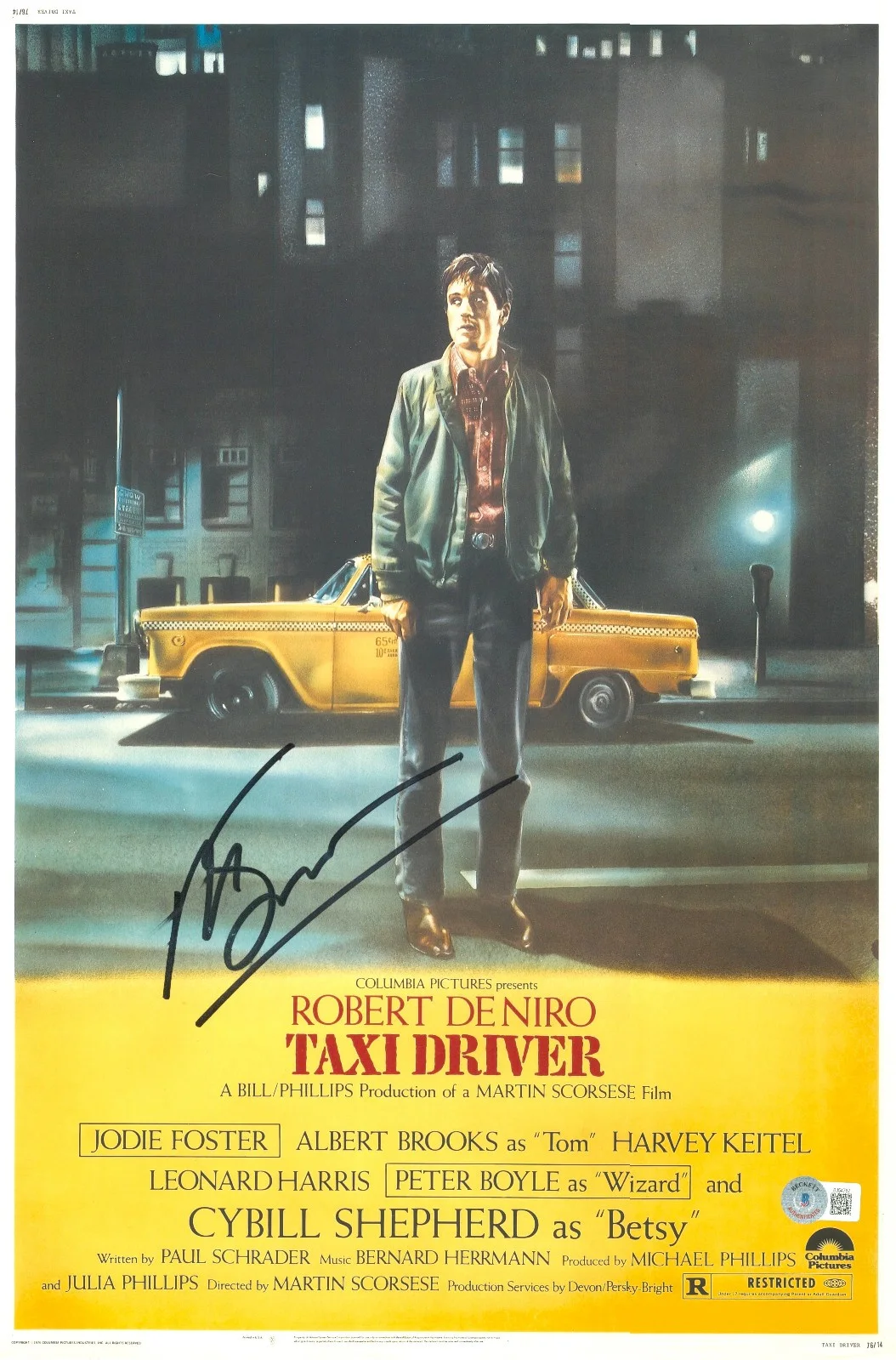 MARTIN SCORSESE — MARTIN SCORSESE SIGNED AUTOGRAPH TAXI DRIVER 12X18 PHOTO MINI POSTER BAS BECKETT
