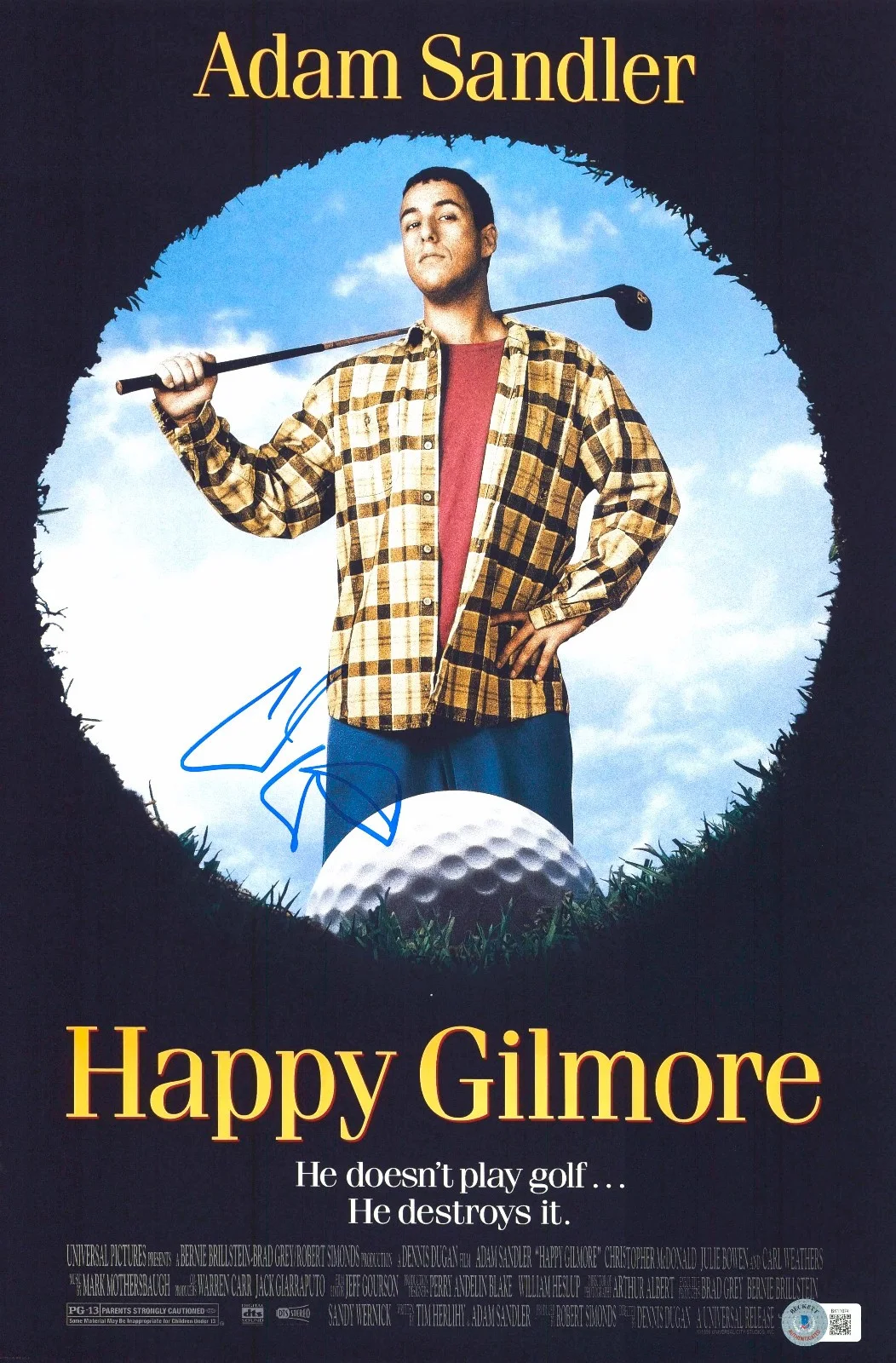 ADAM SANDLER — ADAM SANDLER SIGNED AUTOGRAPH HAPPY GILMORE 12X18 PHOTO MINI POSTER BAS BECKETT