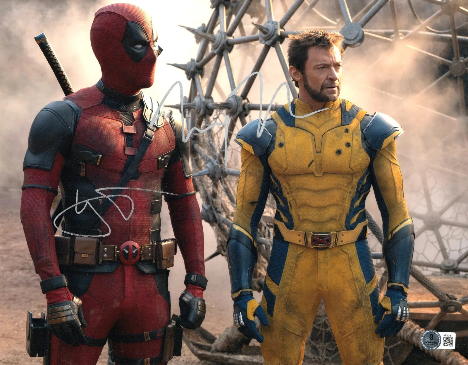 Ryan Reynolds & Hugh Jackman — Ryan Reynolds Hugh Jackman Signed Auto Deadpool Wolverine 11x14 Photo Beckett