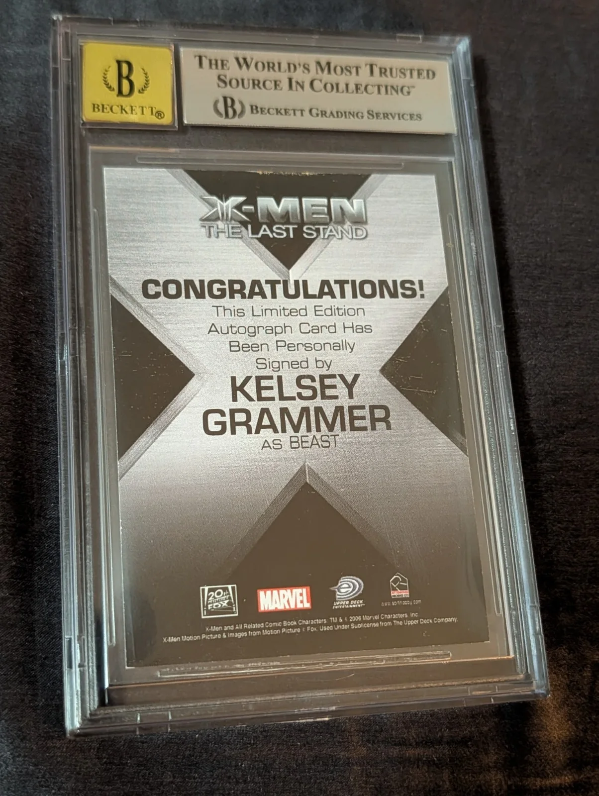 2006 X-MEN LAST STAND RITTENHOUSE AUTO KELSEY GRAMMER BEAST AUTOGRAPH GRADED, изображение 2