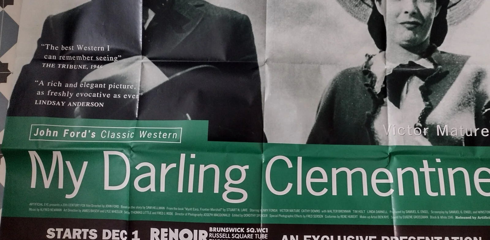 1946 My Darling Clementine Vintage UK Quad Cinema Poster 40"x30", изображение 2