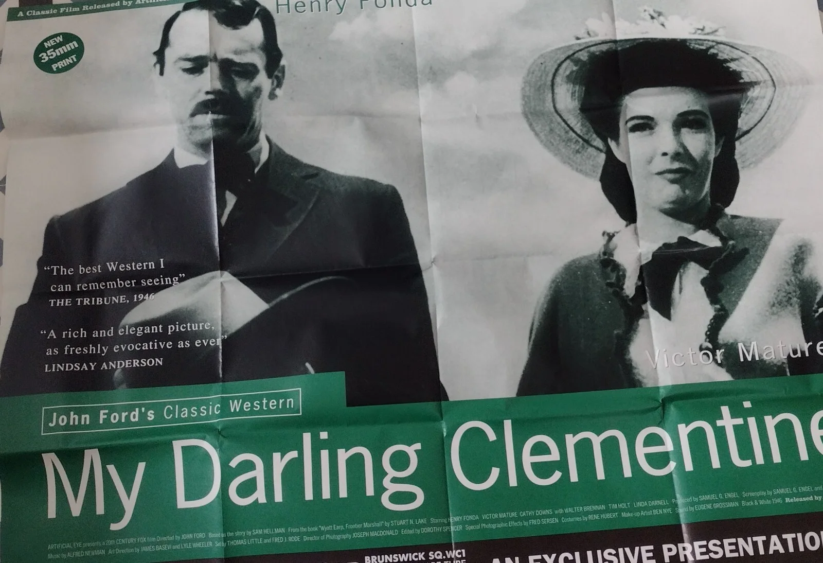 1946 My Darling Clementine Vintage UK Quad Cinema Poster 40"x30", изображение 3