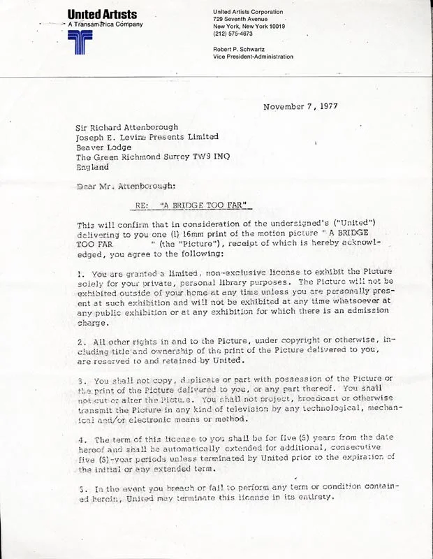 Richard Attenborough, Robert Schwartz — SIR RICHARD ATTENBOROUGH - DOCUMENT SIGNED 11/07/1977 WITH CO-SIGNERS, изображение 2