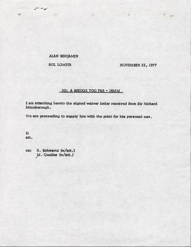 Richard Attenborough, Robert Schwartz — SIR RICHARD ATTENBOROUGH - DOCUMENT SIGNED 11/07/1977 WITH CO-SIGNERS, изображение 3
