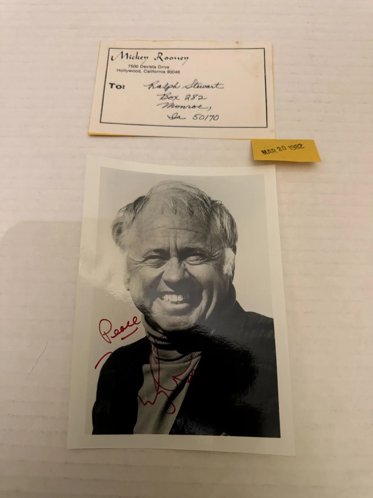 Mickey Rooney — 1982 Mickey Rooney Autographed Publicity Photograph