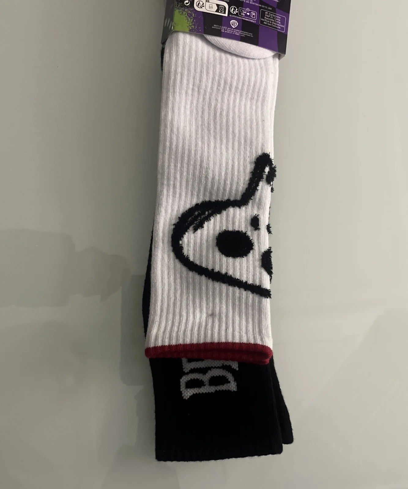 Beetlejuice Womens Socks Primark BNWT One Size Black White Socks Halloween, image 2