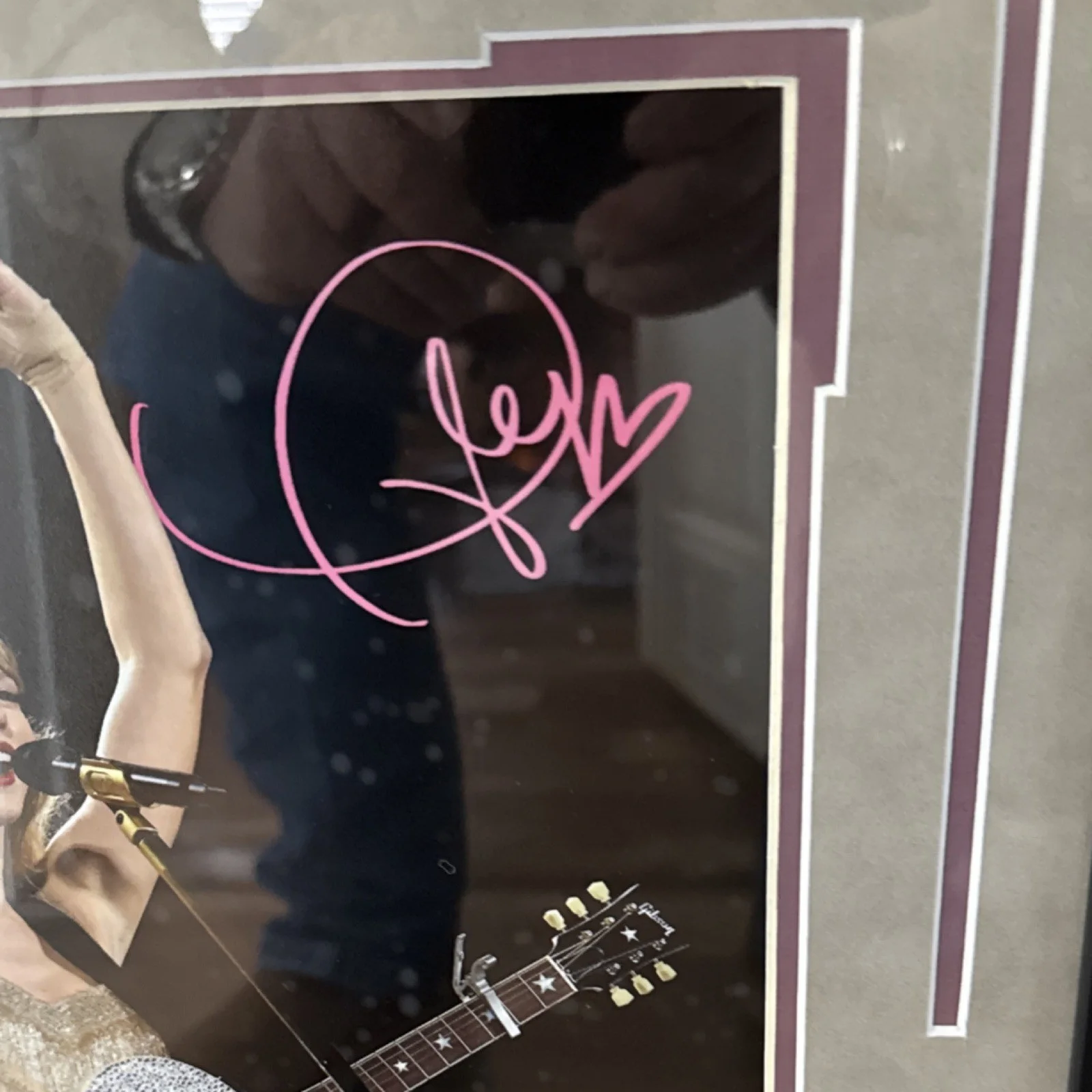 Taylor Swift Signed Framed Concert Photograph with Guitar and Heart Gesture, image 2