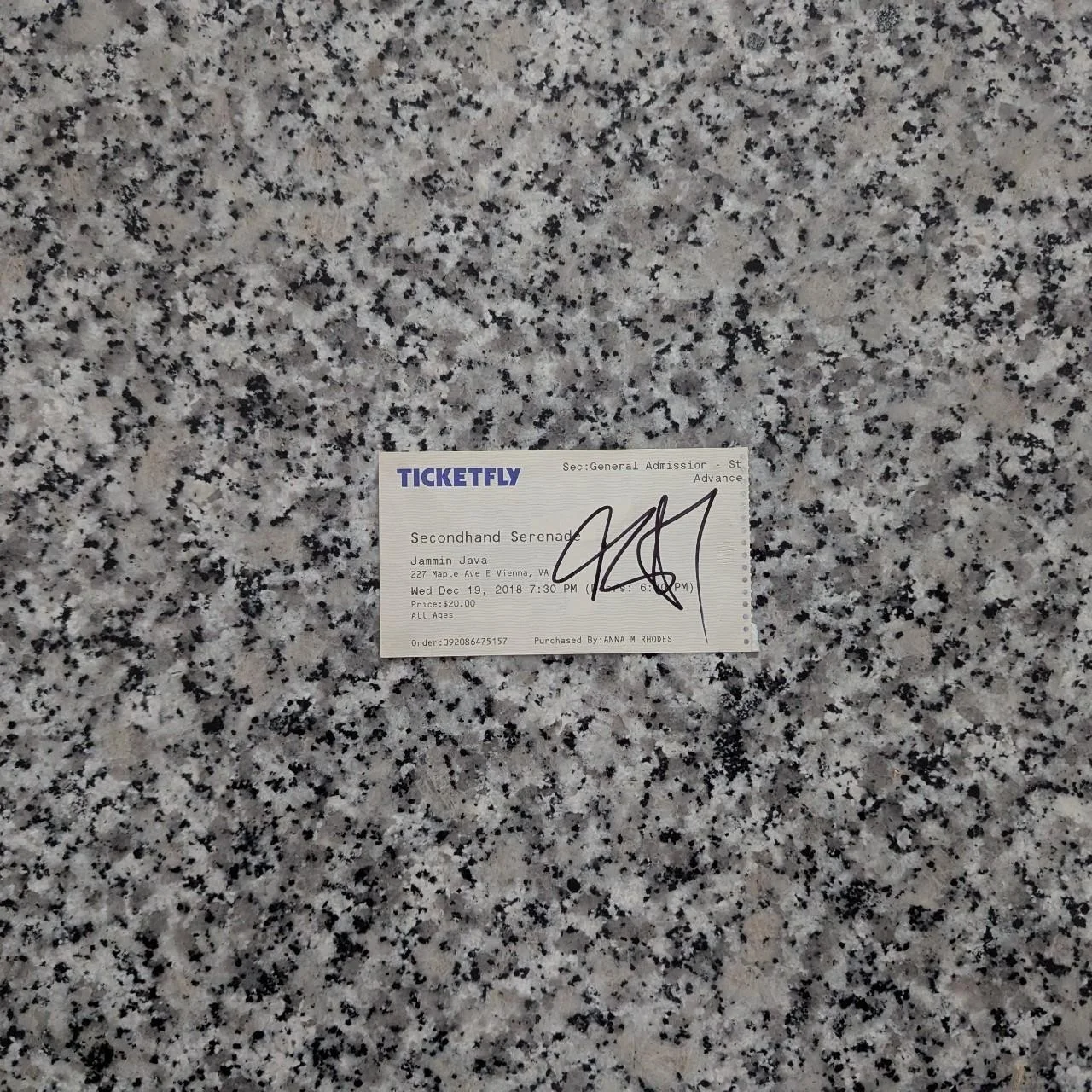 Secondhand Serenade Autographed Original Concert Ticket Jammin Java 12/19/18, image 3
