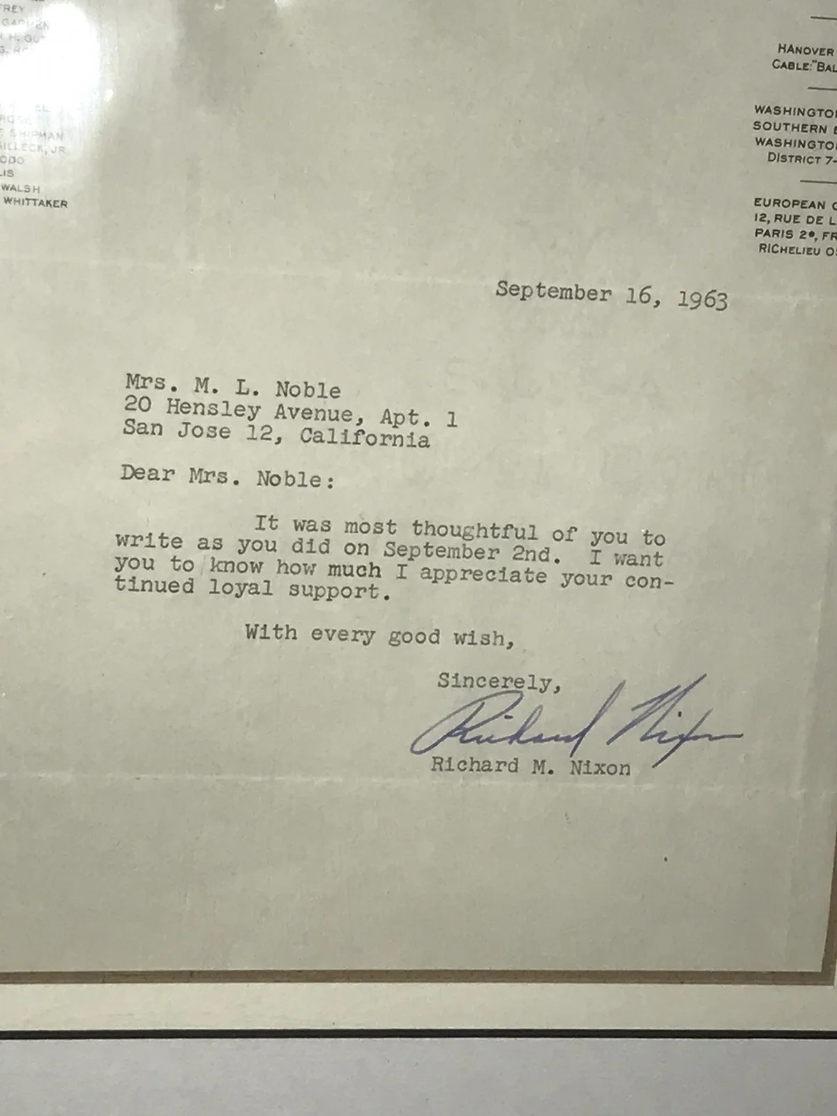 Richard Nixon Signed 1963 Letter Document Vice President Framed Rare HTF *Read, image 2