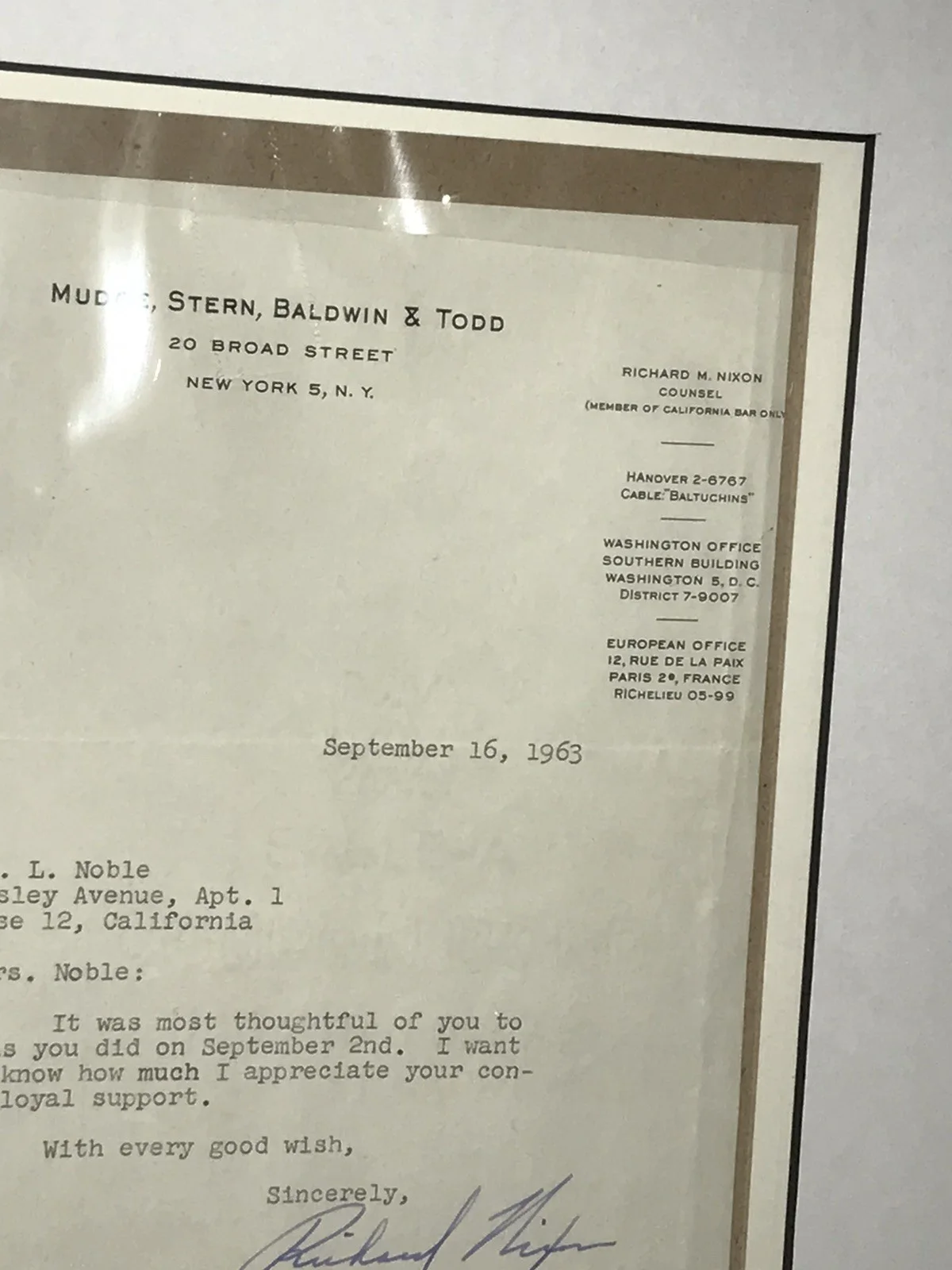 Richard Nixon Signed 1963 Letter Document Vice President Framed Rare HTF *Read, image 3