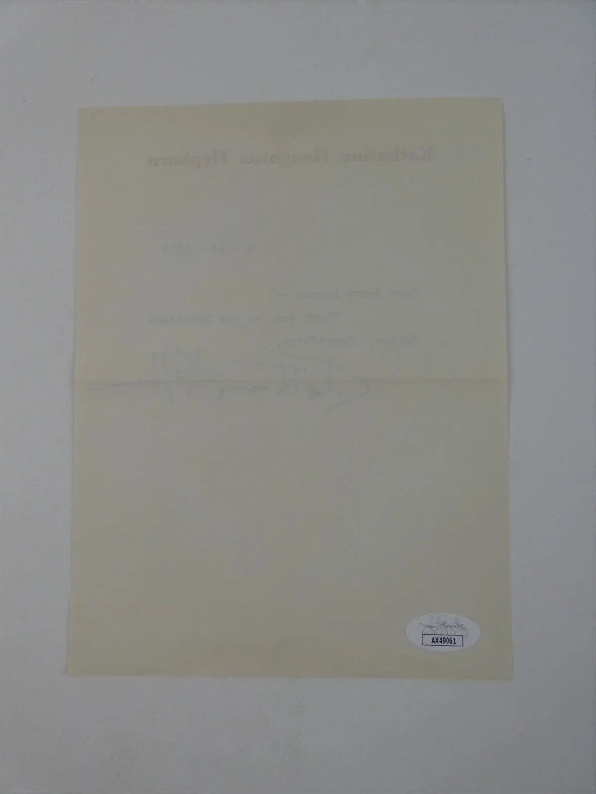 Katherine Hepburn — Katharine Hepburn Signed Typed Letter TLS Autographed 6x8 w/ Envelope, JSA COA, image 4