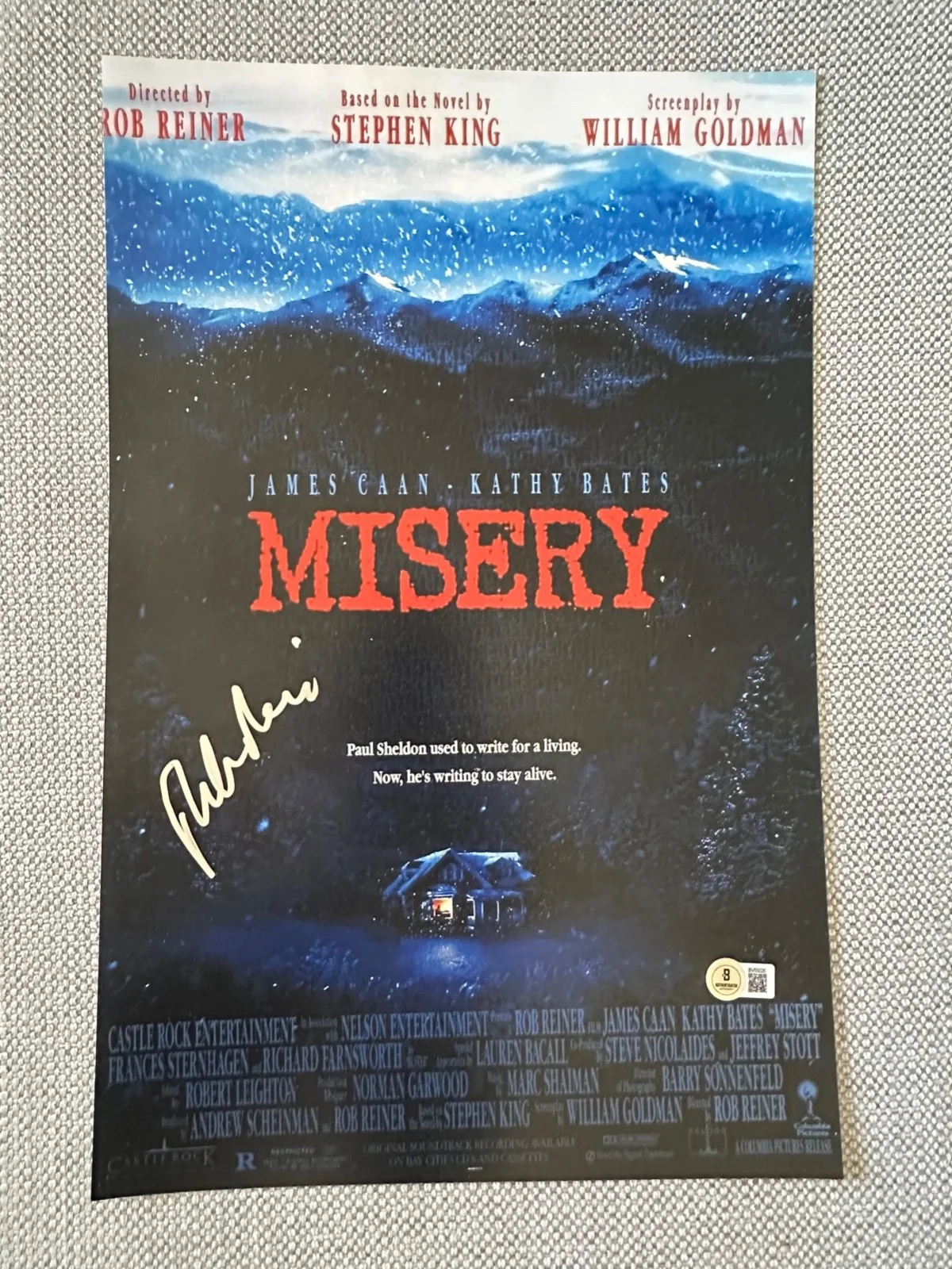 Rob Reiner — Rob Reiner Signed Misery Movie Poster 12x18 Beckett BAS, PLEASE READ AD!