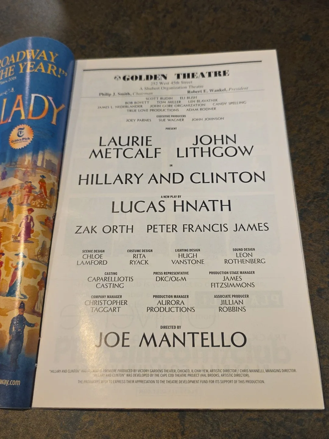 HILLARY and CLINTON Playbill - LAURIE METCALF - April 2019, изображение 3