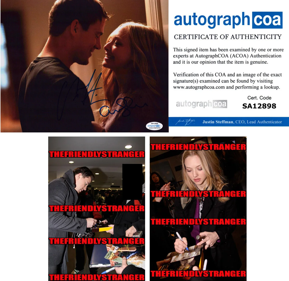 CHANNING TATUM & AMANDA SEYFRIED — Channing Tatum & Amanda Seyfried signed "DEAR JOHN" 8x10 Photo PROOF b ACOA COA
