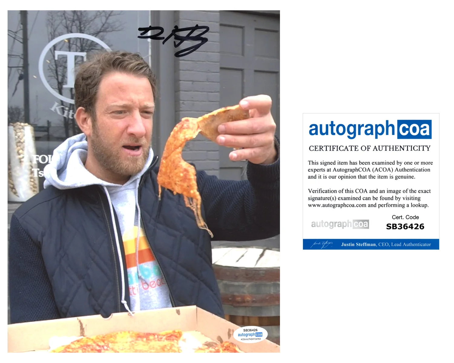 DAVE PORTNOY — Dave Portnoy signed "ONE BITE PIZZA" 8x10 Photo BARSTOOL SPORTS d Auto ACOA COA