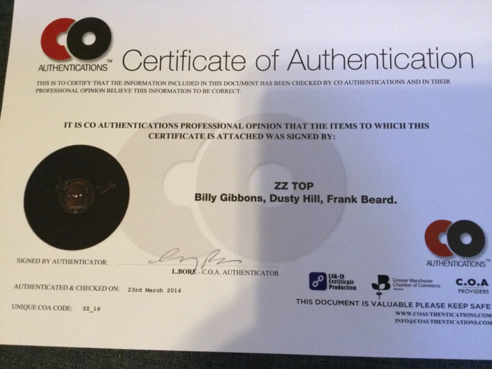 ZZ Top Afterburner LP - Record is Signed by all 3 Band Members - W/COA, изображение 3