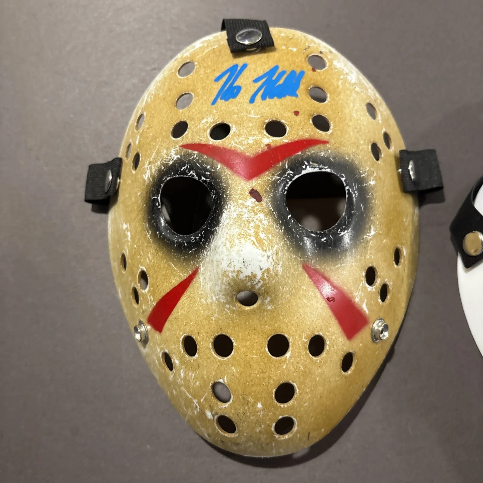 Kane Hodder, Alice Cooper, Ari Lehman — Kane Hodder-Alice Cooper-Ari Lehman Signed Replica Friday the 13th Masks-Beckett, image 2