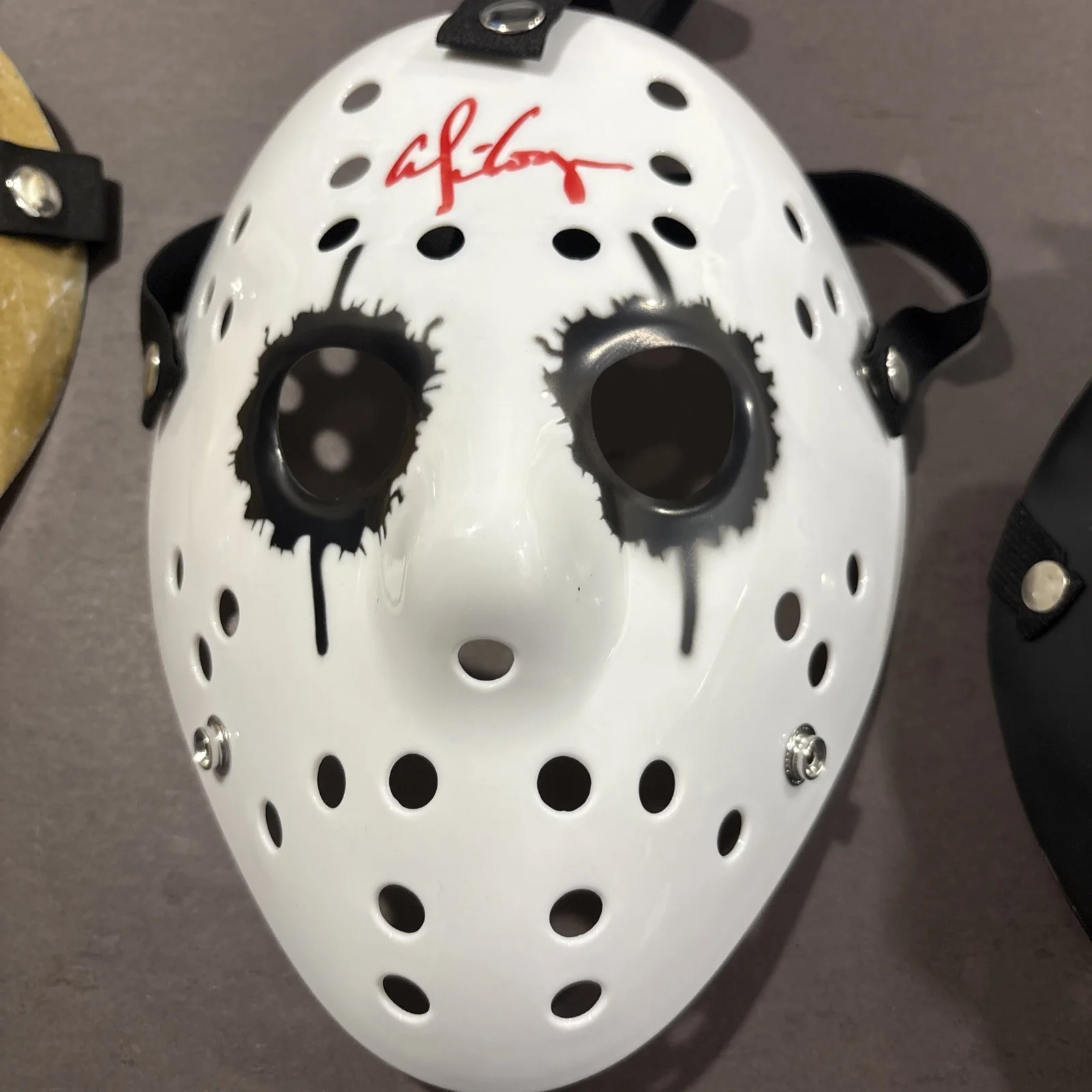 Kane Hodder, Alice Cooper, Ari Lehman — Kane Hodder-Alice Cooper-Ari Lehman Signed Replica Friday the 13th Masks-Beckett, image 5