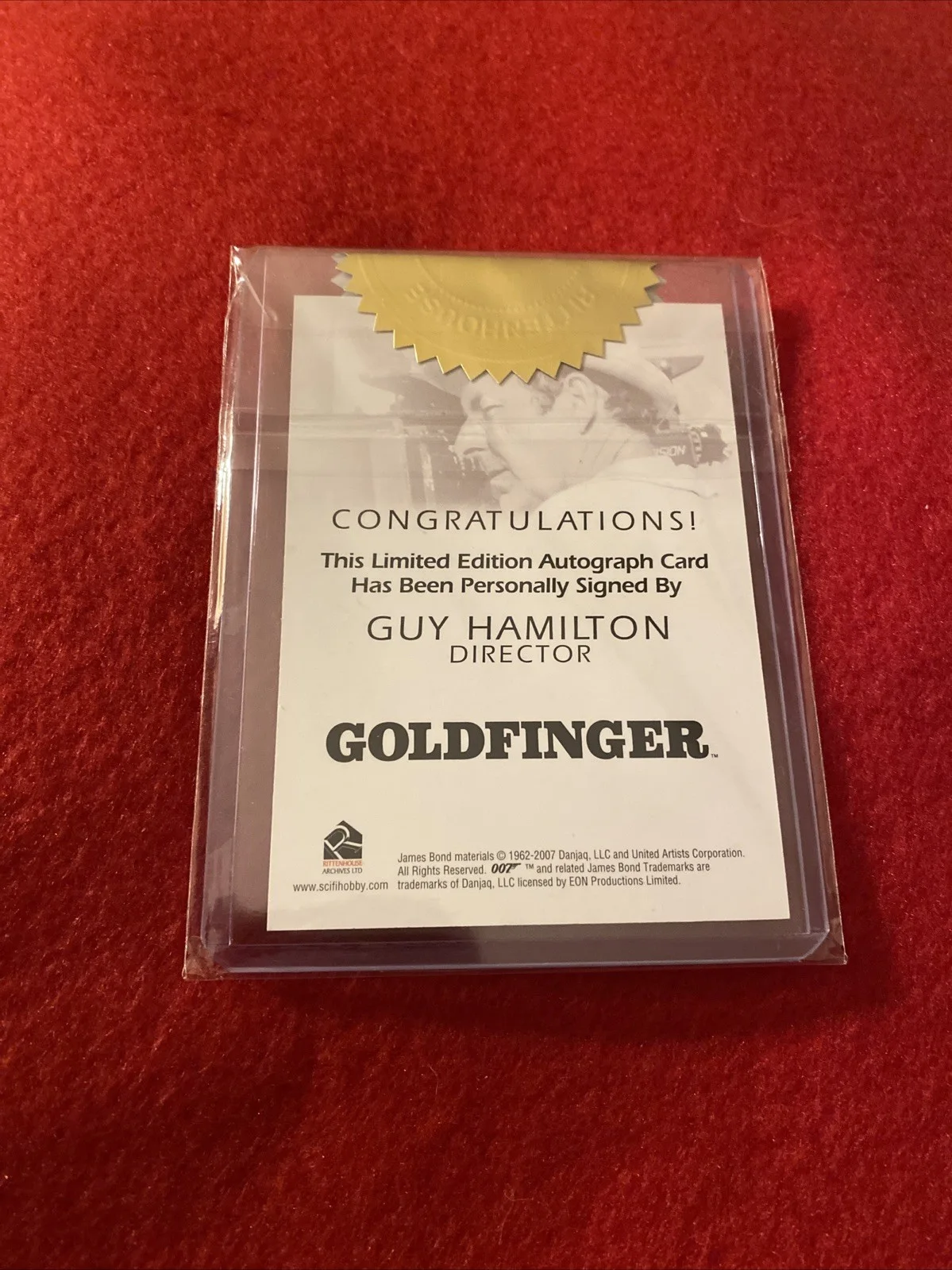 James Bond Autograph Card Director Guy Hamilton “Goldfinger” Case Inventive Card, изображение 2