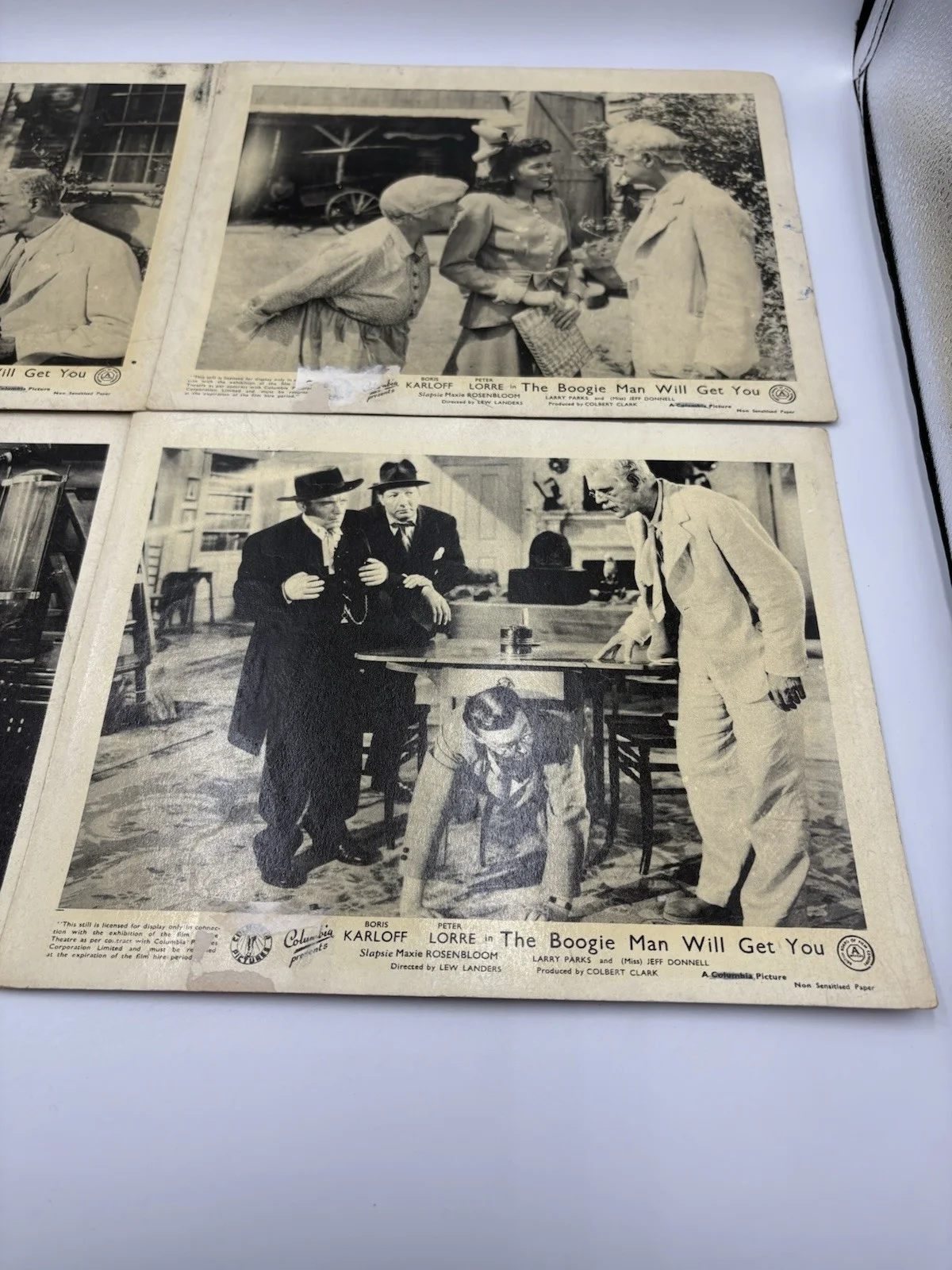 x4 Original UK 1942 B&W The Boogie Man Will Get You Lobby Cards Boris Karloff, изображение 4