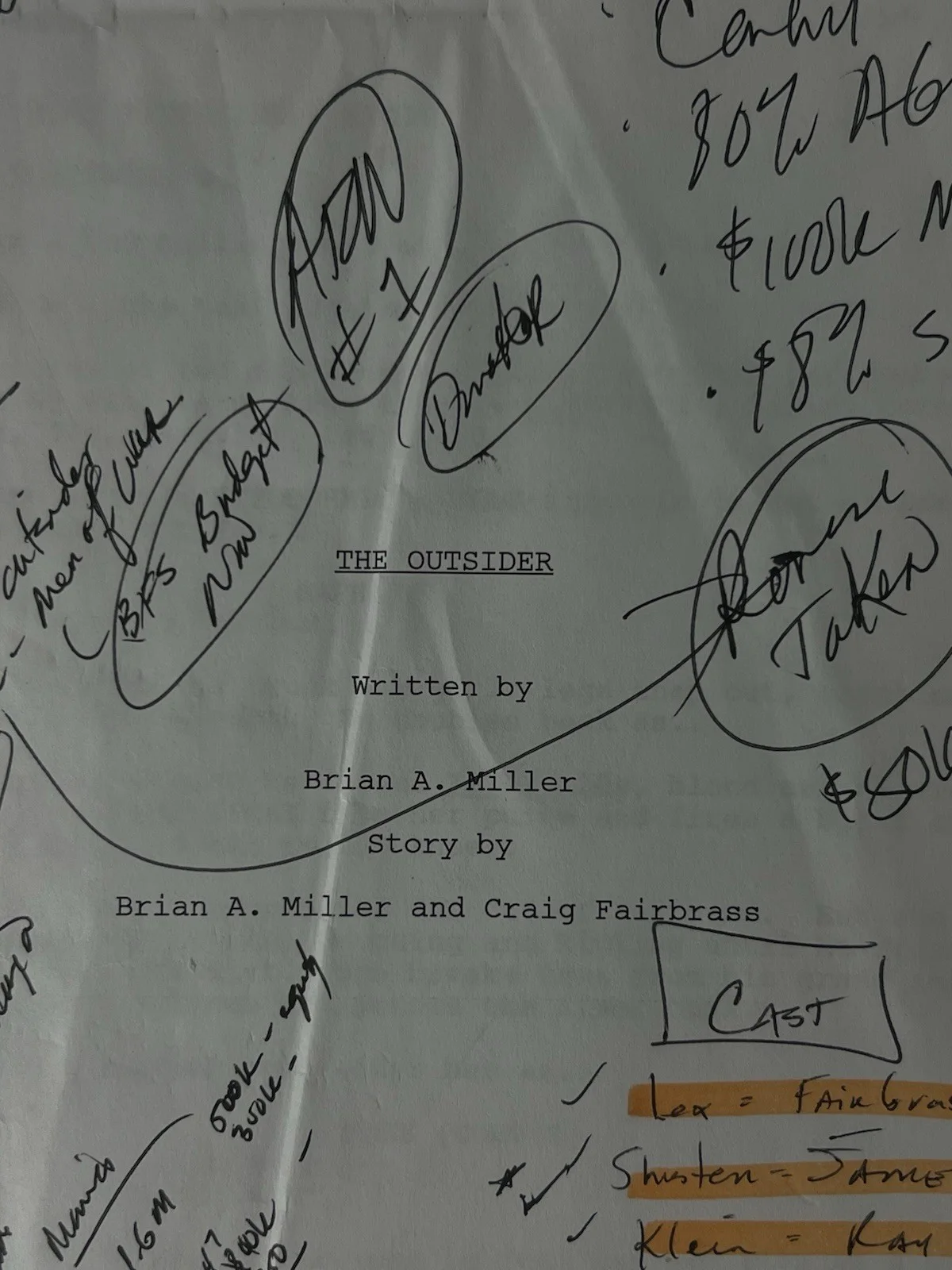 The Outsider Signed Screenplay Script Brian A. Miller Notes Contract 2012, image 5